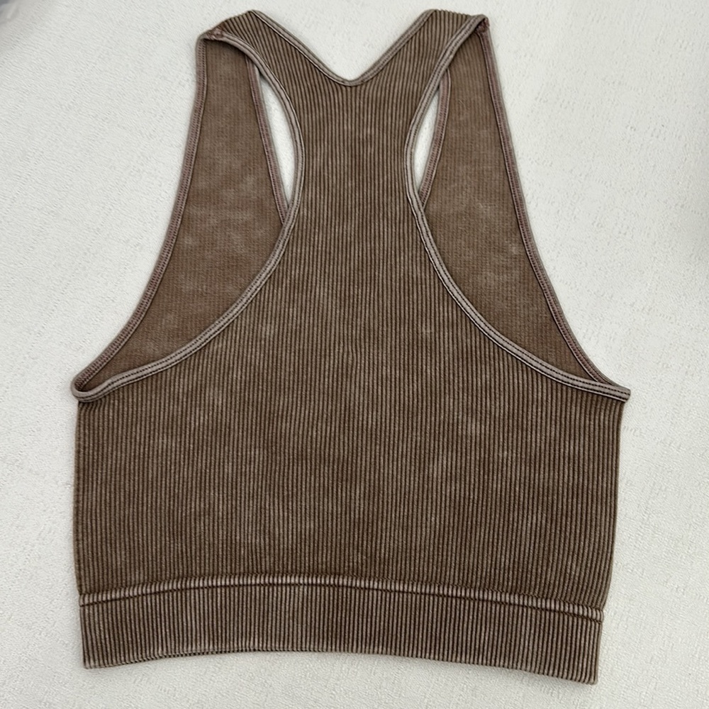 Mocha Stone Washed Cropped Ribbed Racerback Tank - Picture 4 of 7